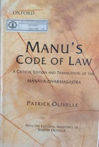 Image of Manu's Code of Law : A Critical Edition and Translation of the Manava-Dharmasastra